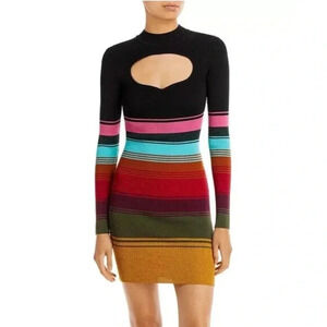 NWT Staud XS Cara Striped Keyhole Bodycon Knit Mini Dress